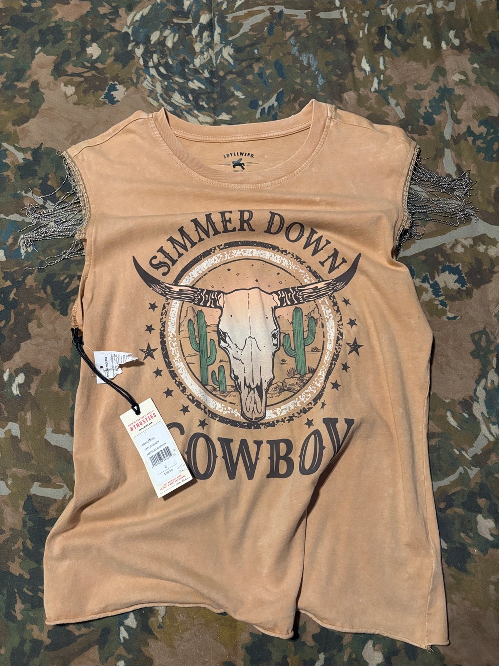 Idyllwind Tan 'Simmer Down Cowboy' Fringe Sleeve Tank